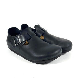 Birkenstock Womes EU 36 London Clogs Black Oiled Leather  Boston Buckle RARE